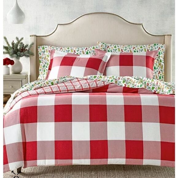 Red Check 100%Cotton Flannel Comforter, Twin ,Charter Club - Picture 1 of 6